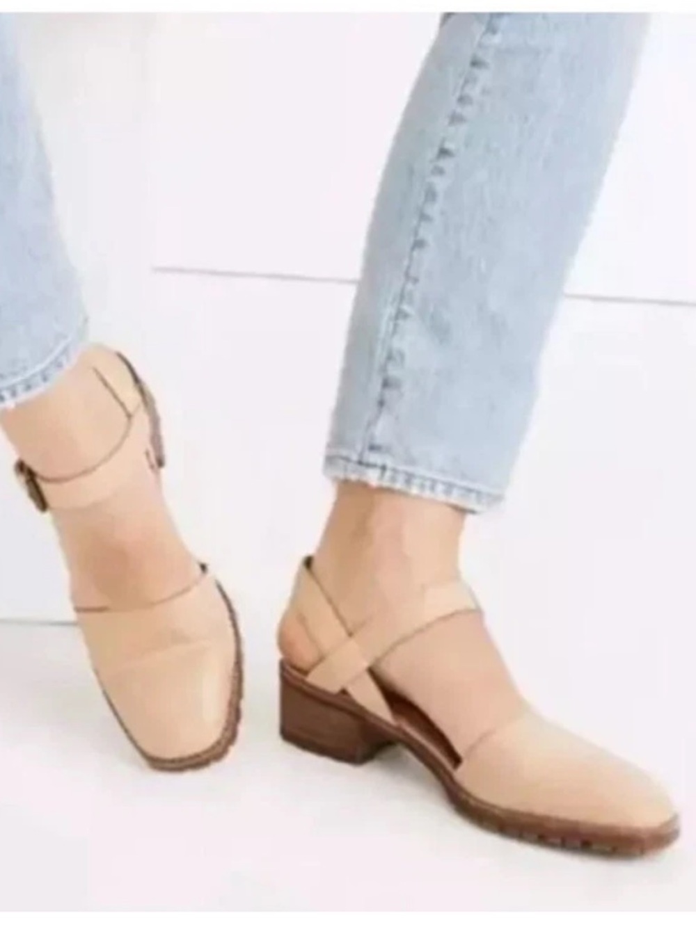 Madewell Claudie Lugsole Mary Jane Heels Beige Leather Slingback US 6.5 EUC - Picture 3 of 11